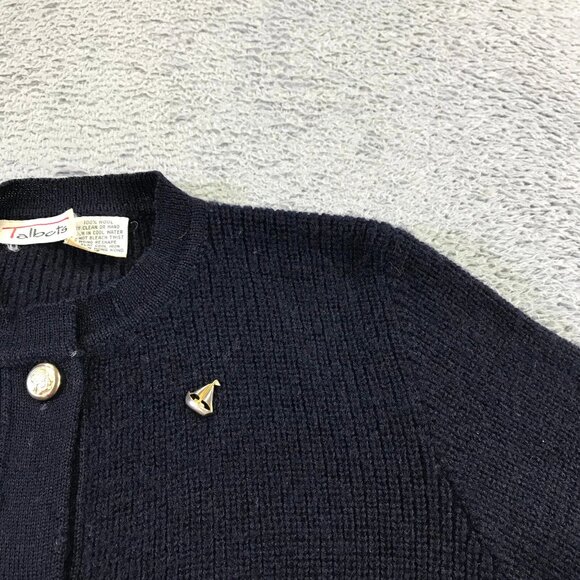 Merino Wool Cardigan Womens P Blue Knit V Neck Gold Buttons Grandma Talbots - Picture 6 of 9